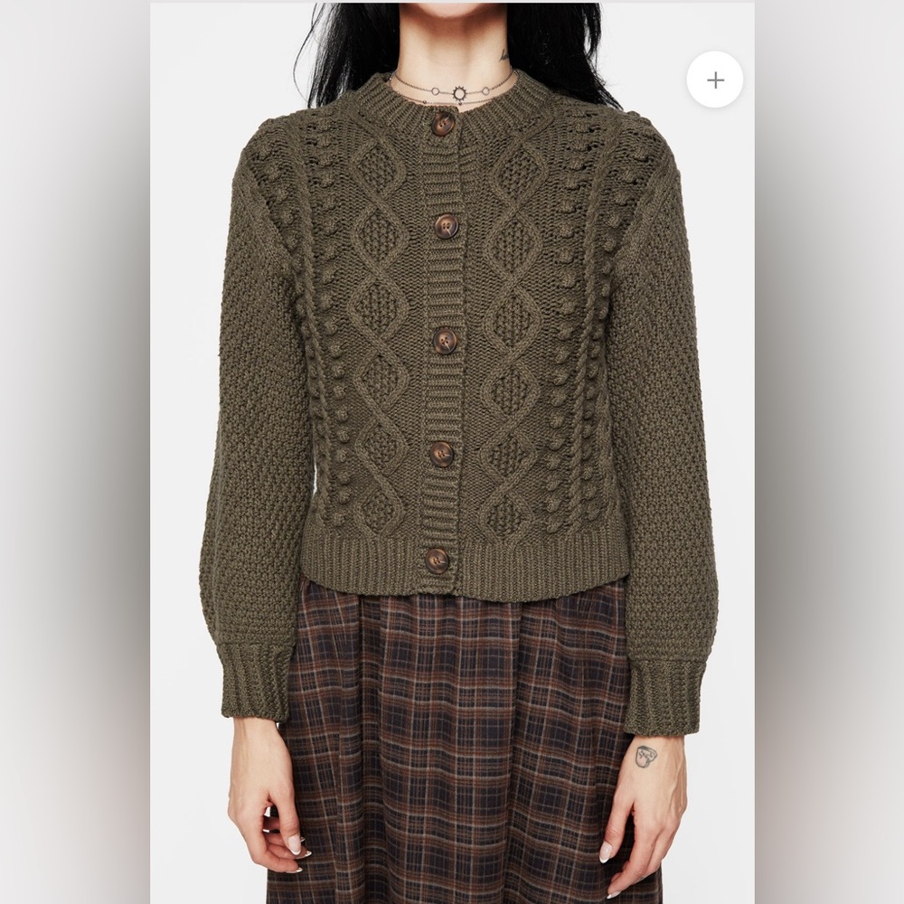 Disturbia Nerthus Pom Pom Cable Knit Cardigan Sz XL in Green Chunky - Picture 2 of 10